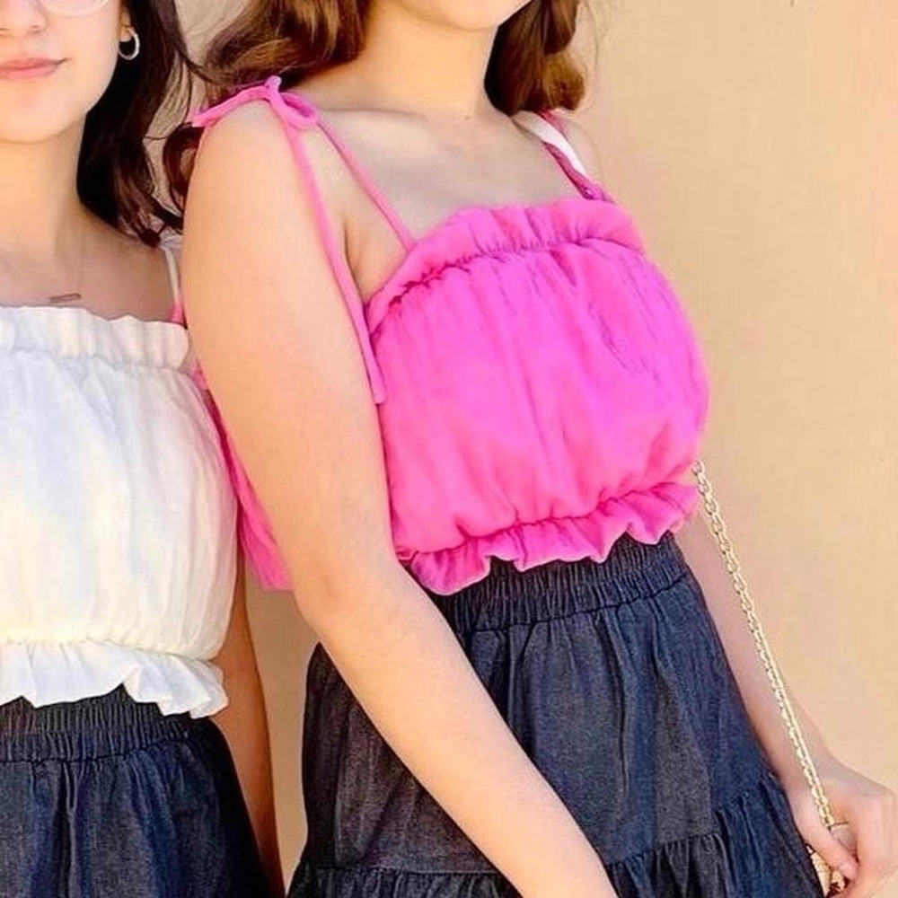 Fuchsia Ruffle Top with Bow Straps - Picture 2 of 4